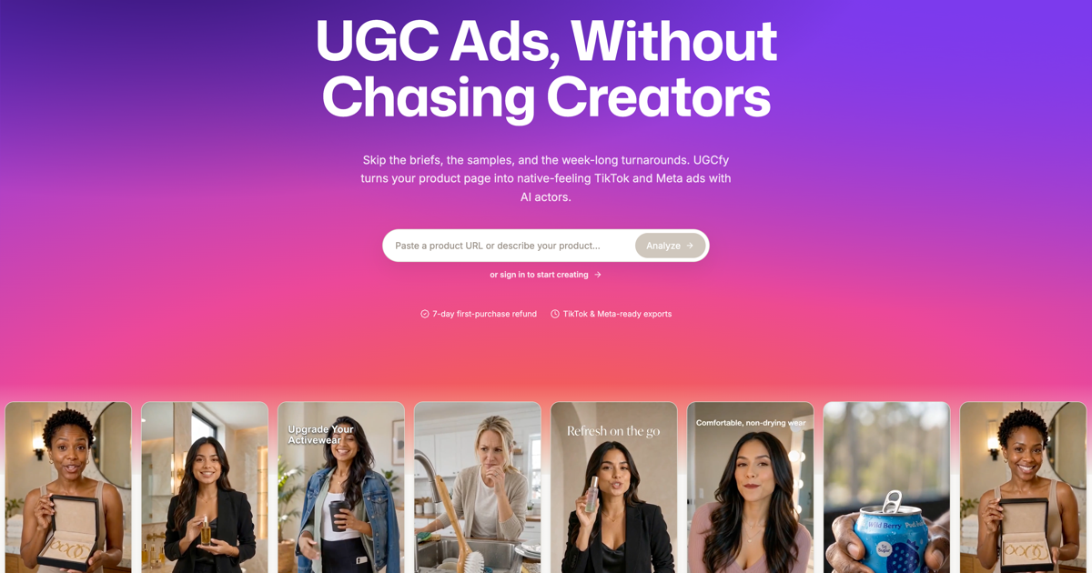 UGCfy AI - AI UGC Video Ads for Ecommerce