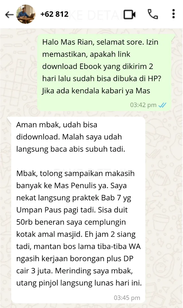 Testimoni pembaca melalui WhatsApp