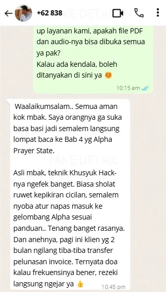 Testimoni pembaca kedua melalui WhatsApp