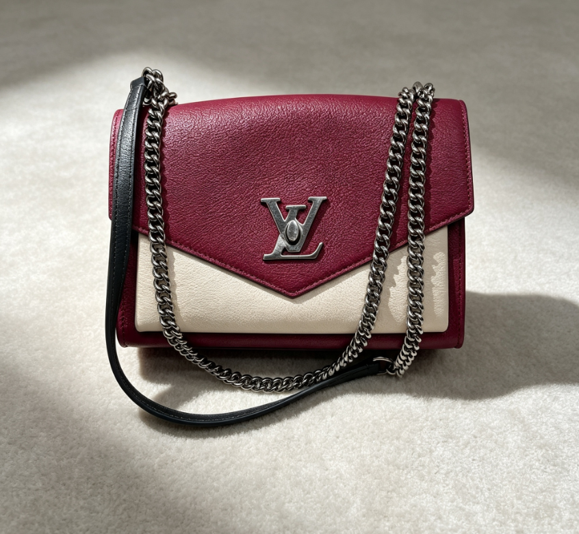 AUTH Louis Vuitton My Lockme BB Burgundy White Silver Hardware Crossbody Bag