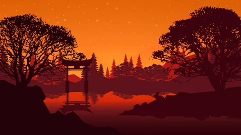 Download 1920x1080 Flat Landscape, Sunset, Torii